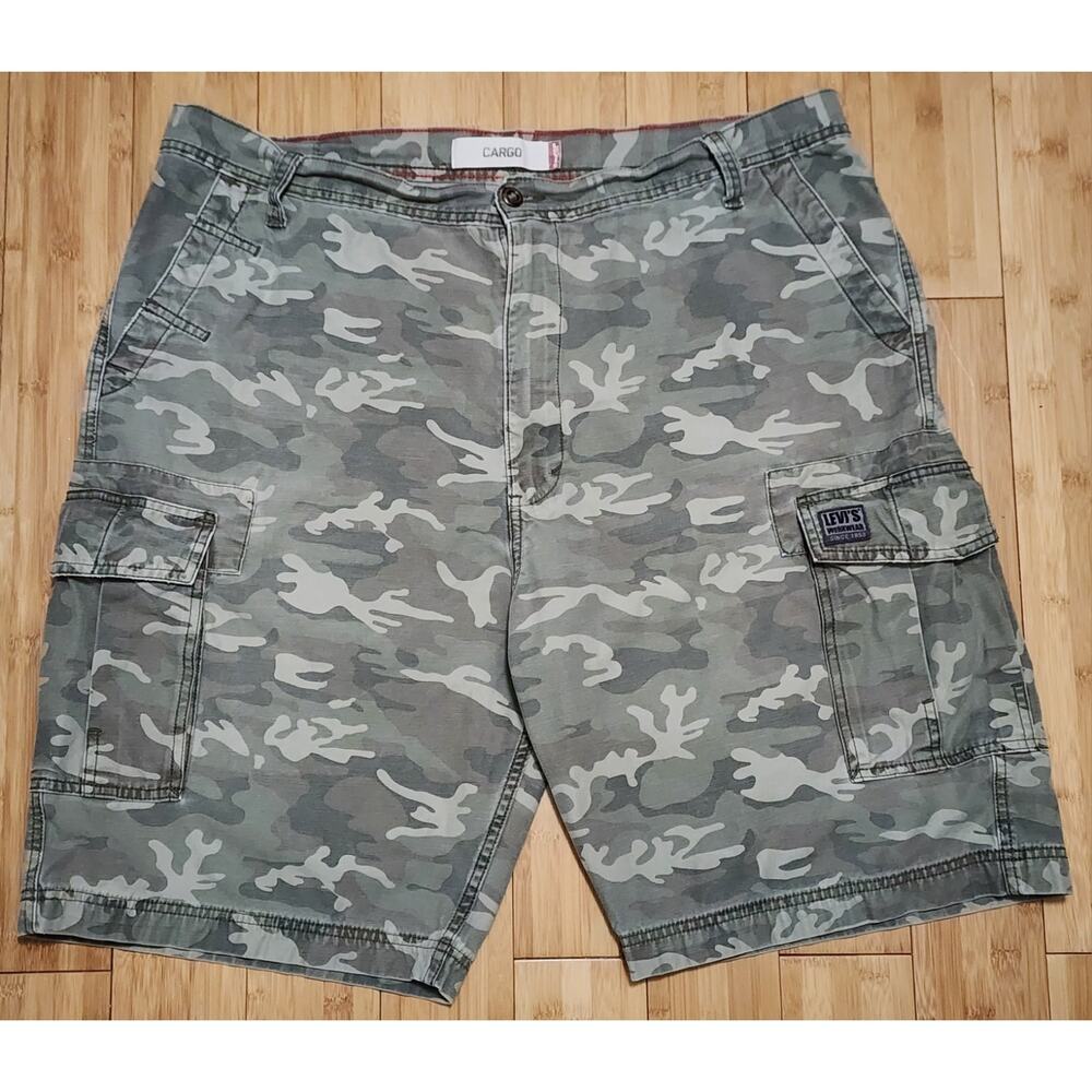 Levis Cargo Shorts Army Gray Camo Baggy 90s Y2K Skating Casual Mens 42 Hiking
